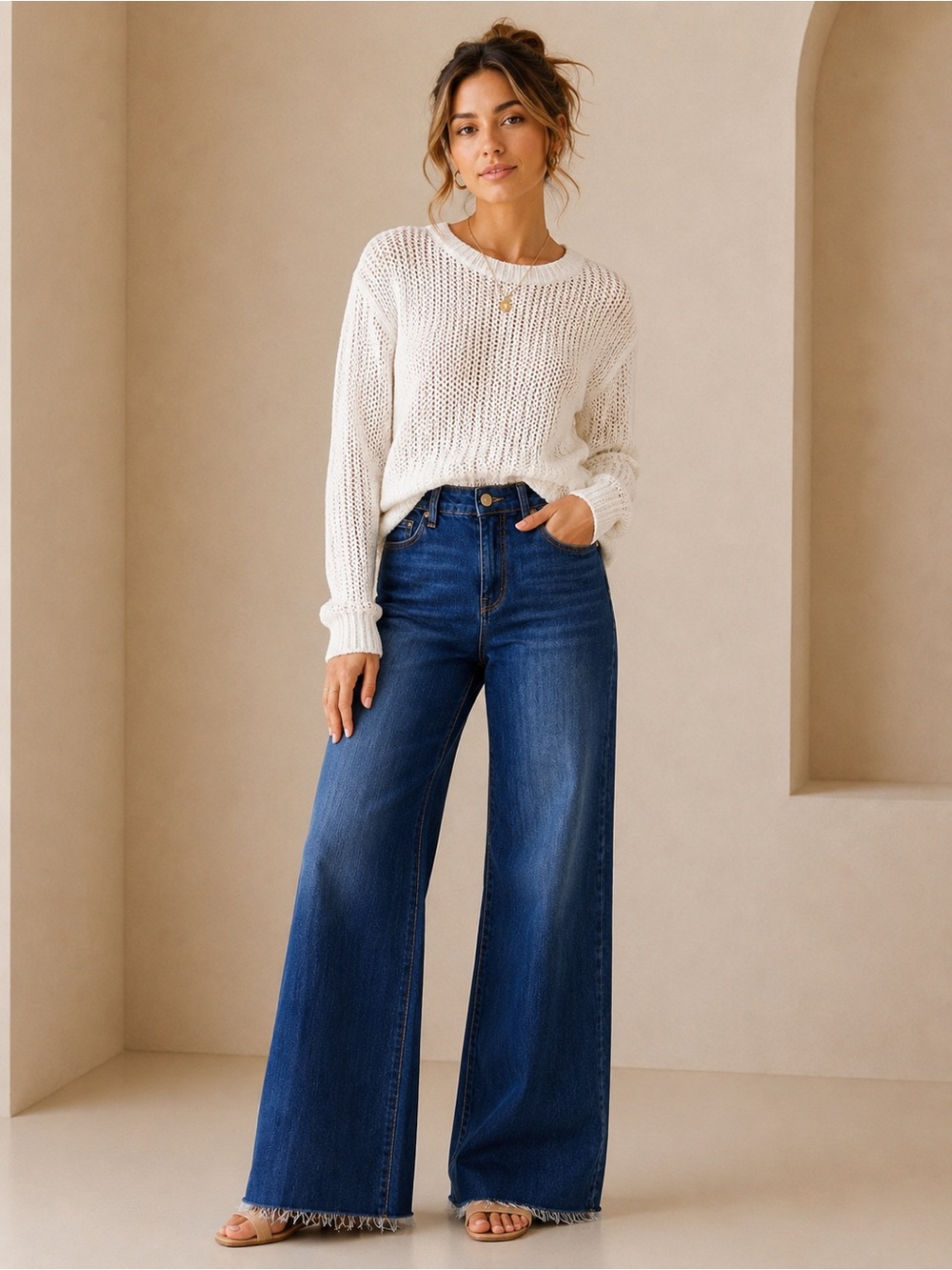 KUT from the Kloth Meg Fab AB Dark Wash Wide Leg High Rise Stretch Raw Hem Jeans - Picture 8 of 9